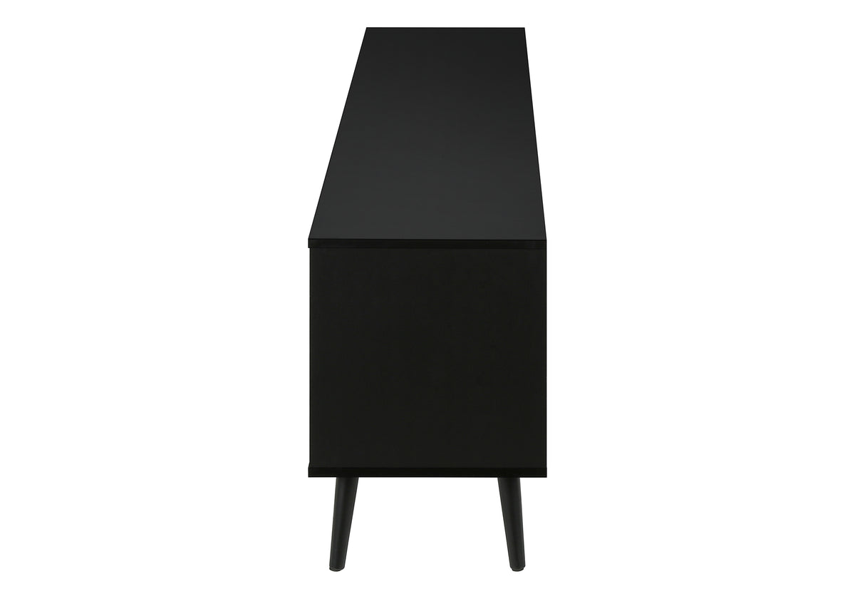 Tv Stand, 72 Inch, Console, Media Entertainment Center, Storage Cabinet, Living Room, Bedroom, Brown And Black Laminate, Black Wood Legs, Contemporary, Modern Black 80 89 Inches Particle Board