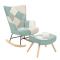 Rocking Chair With Ottoman, Mid Century Fabric Rocker Chair With Wood Legs And Patchwork Linen For Livingroom Bedroom Colorful Textile