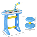 Qaba 31 Key Kids Toy Keyboard Piano, Electronic Musical Instrument With Multiple Sounds, Stool, Microphone And Bright Flashing Lights, Blue Blue Abs