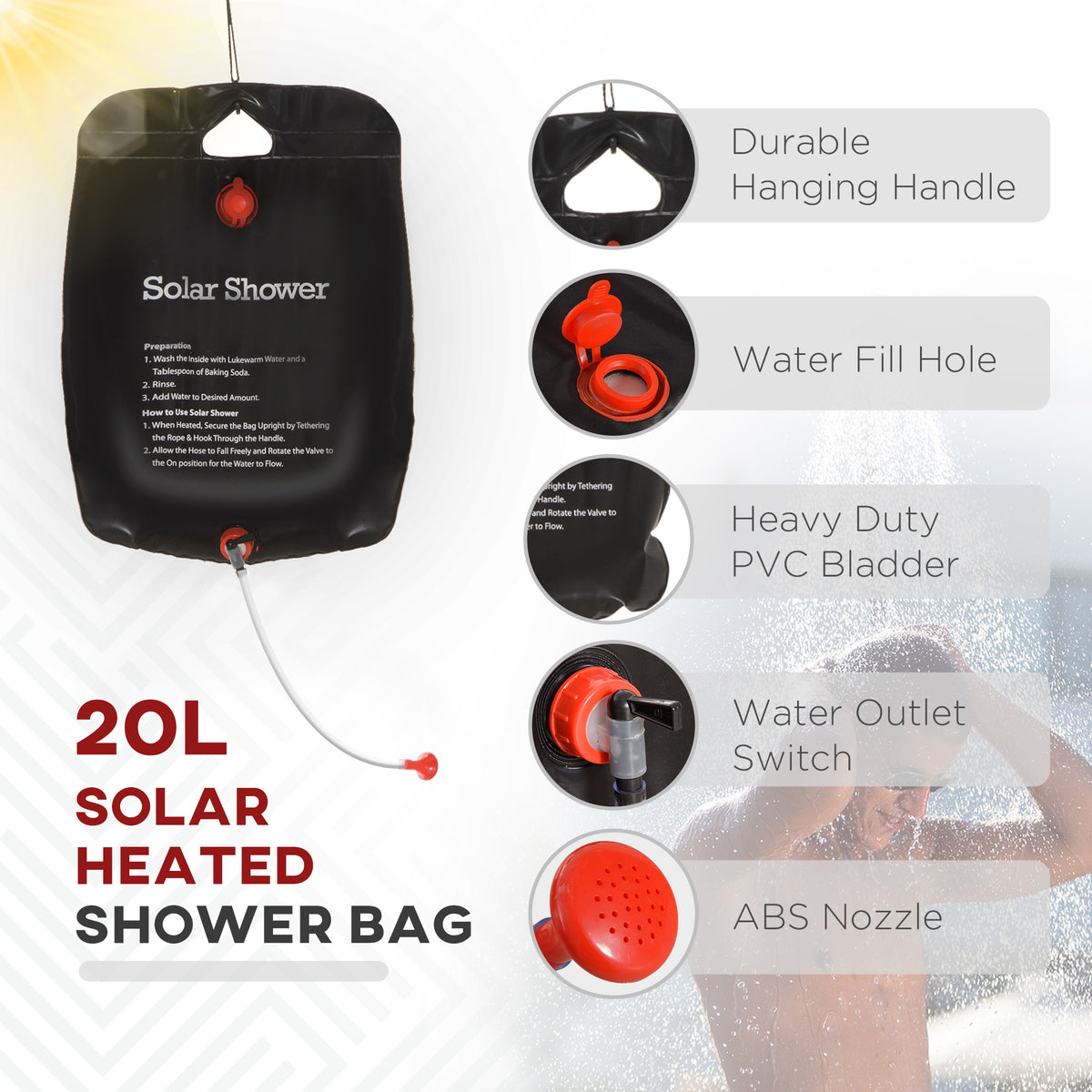 Outsunny Shower Tent, Pop Up Privacy Shelter For Camping, Dressing Changing Room, Portable Instant Outdoor Shower Tent Enclosure W 2 Rooms, Shower Bag, Floor And Carrying Bag, Black Black Taffeta