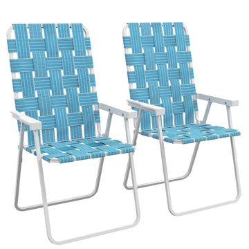Outsunny Set Of 2 Patio Folding Chairs, Classic Outdoor Camping Chairs, Portable Lawn Chairs For Camping, Garden, Pool, Beach, Backyard W Armrests, Blue Blue Steel