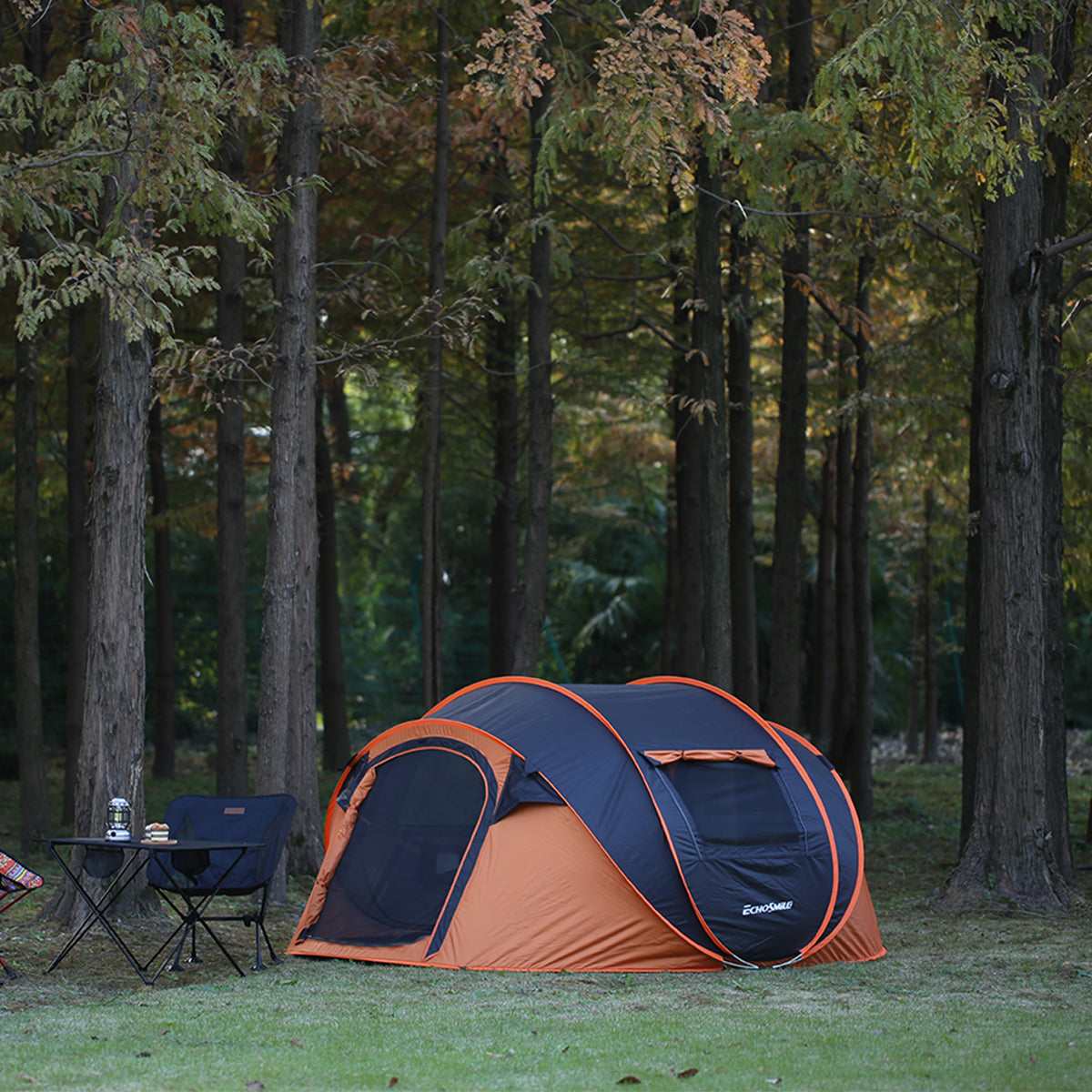 5 8 Person Black Orange Pop Up Camping Boat Tent Black Cream Polyethylene