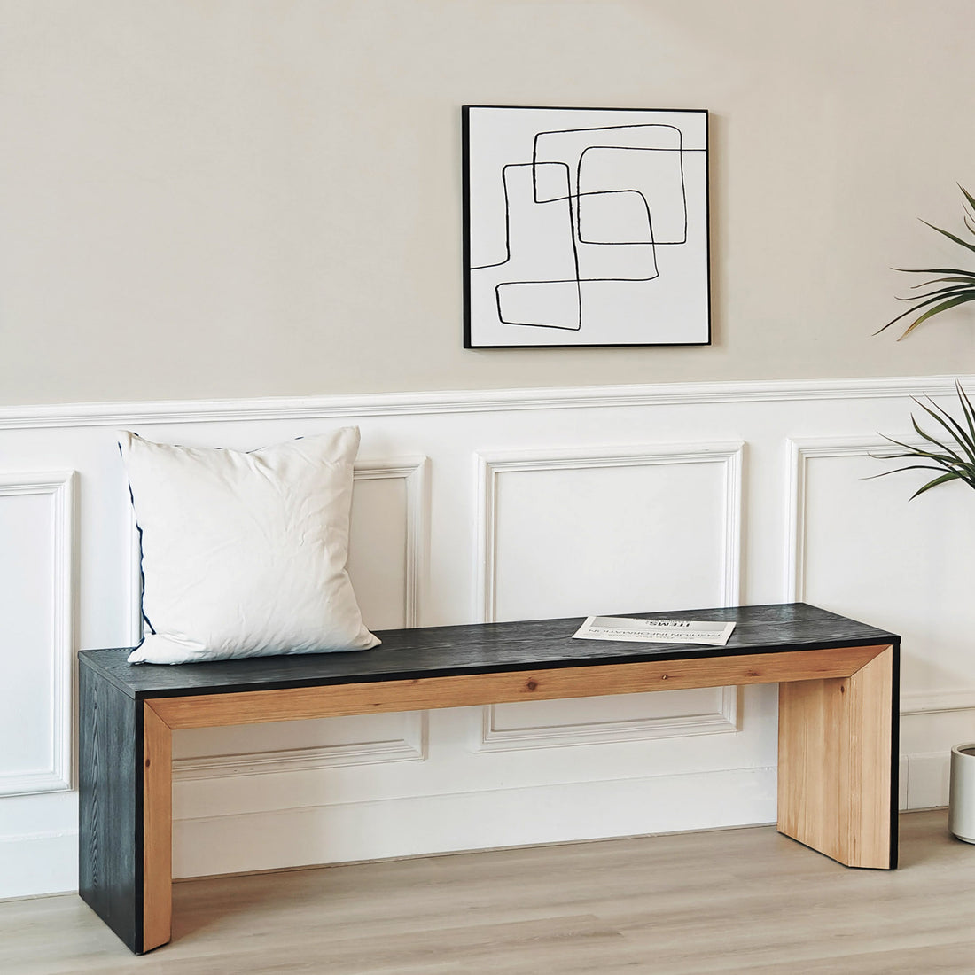 Dining Bench, Wood Bench Multicolored Bench Indoor Home Bedroom Bed End Restaurant Modern Hallway Furniture, 59" W X 15.15" D X 17.9" H Black Natural Dining Room Antique,Farmhouse,Minimalist,Modern Partice Board Mdf Pine Wood,Solid Wood Mdf,Wood
