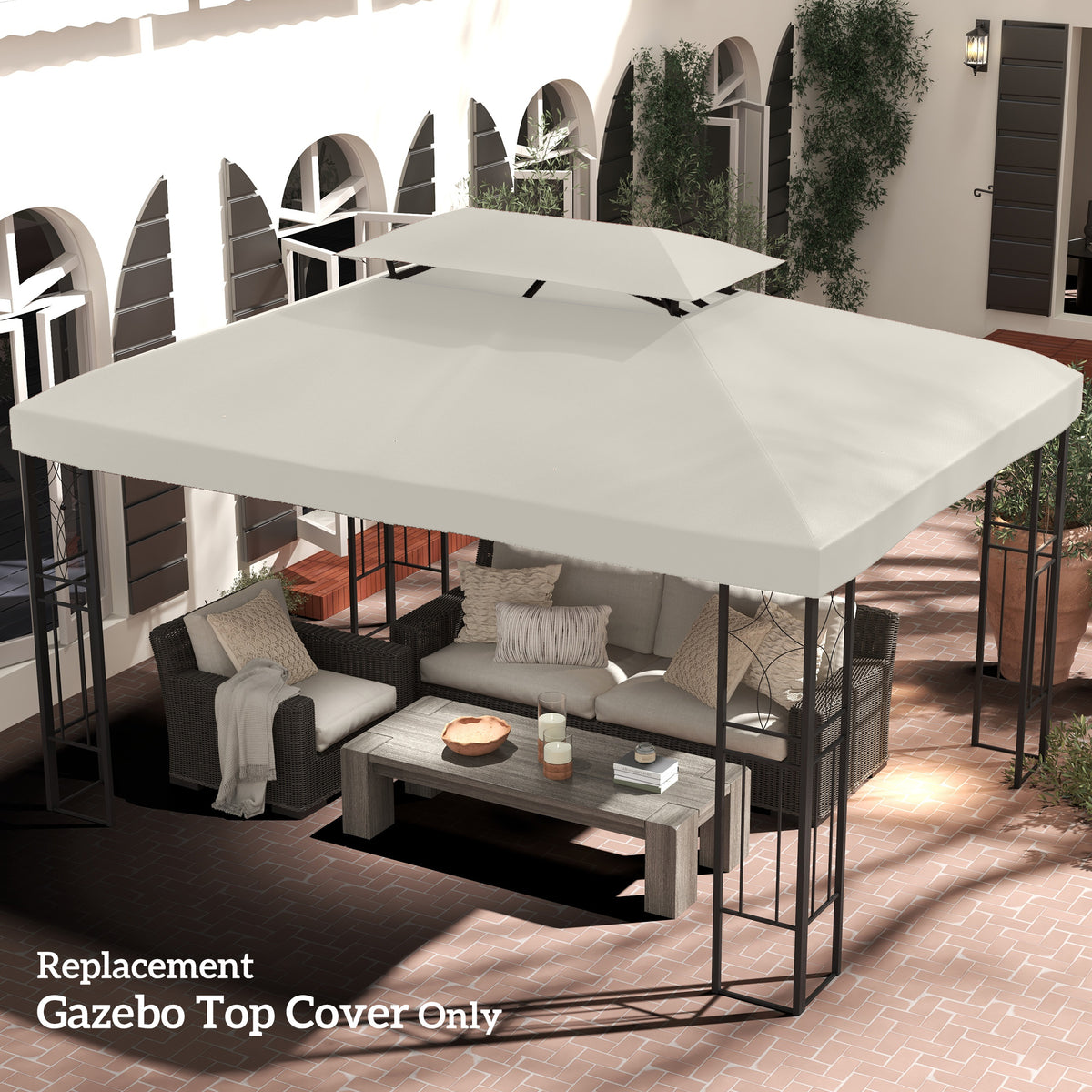 Outsunny 13' X 10' Gazebo Replacement Canopy, 2 Tier Top Uv Cover For 9.84' X 9.84' Outdoor Gazebo, Cream White Top Only Cream White Polyester