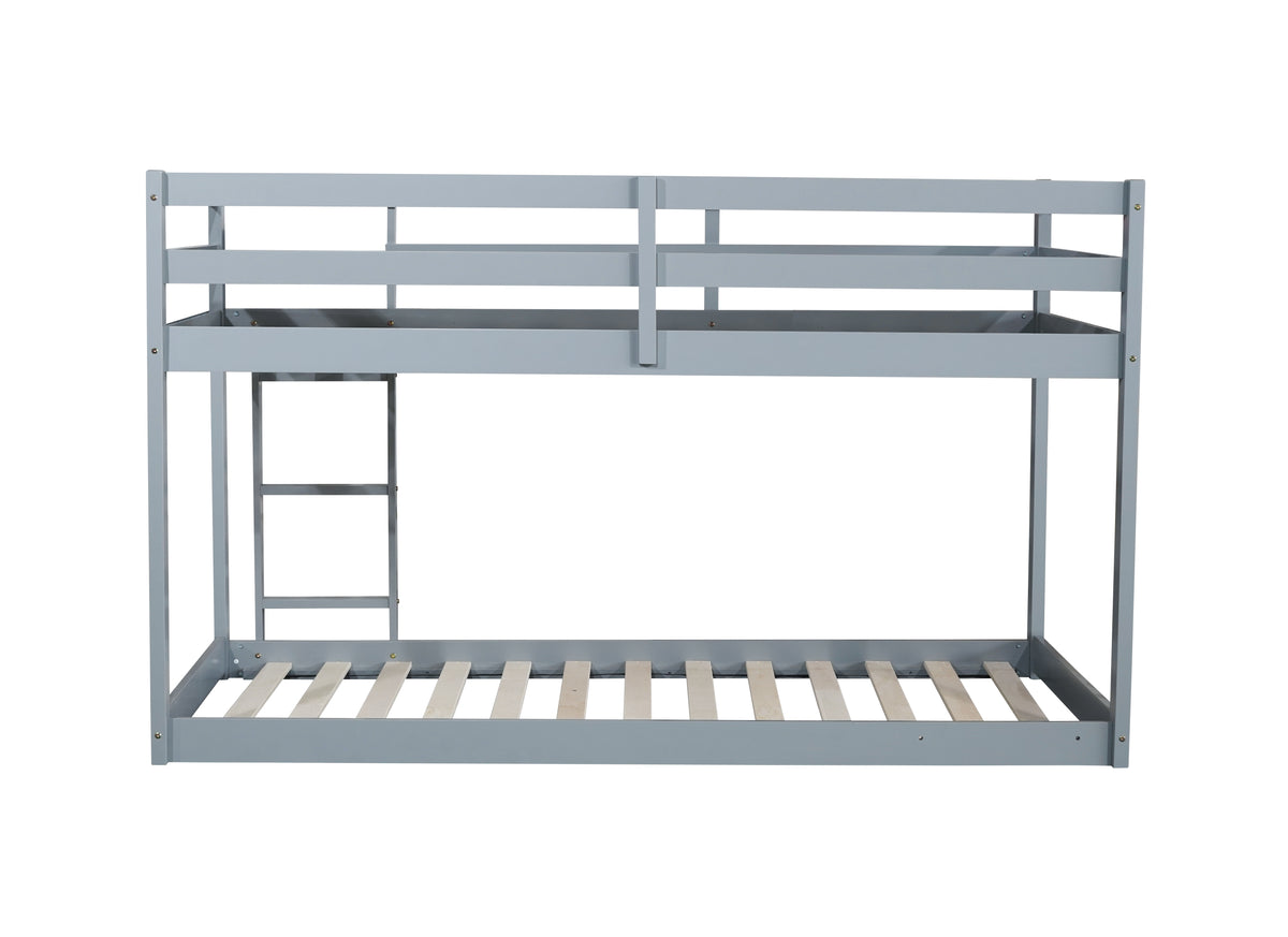 Solid Woodensolid Rubber Wooden Twin Over Twin Loft Bed With Ladder ,Upper And Bottom Bed Platforms Crafted With Strengthened Slats ,Grey Twin Grey Rubber Wood