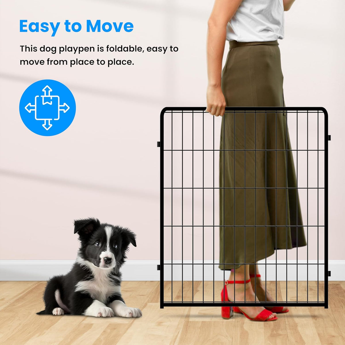Dog Playpen, 32" Height 8 Panels Heavy Duty Dog Pen, Light Weight And Easy To Carry For Travel, Camping, For Small Medium Dogs, Black Black Metal