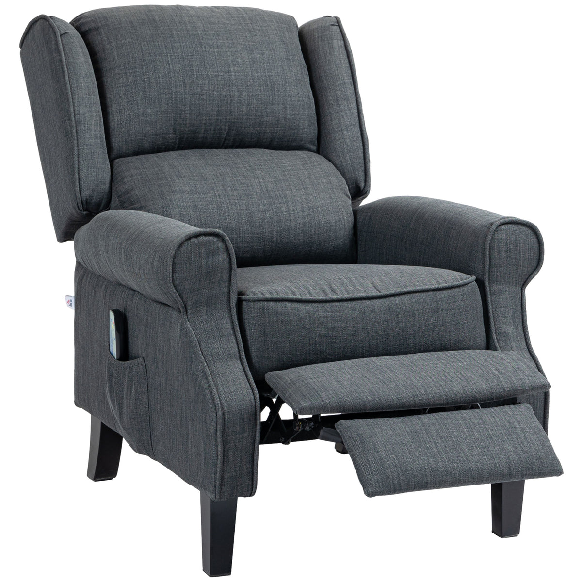 Homcom Vibrating Massage Recliner Chair For Living Room, Reclining Wingback Single Sofa With Heat, Linen Fabric Push Back Accent Chair With Footrest, Side Pocket, Charcoal Gray Charcoal Grey Linen