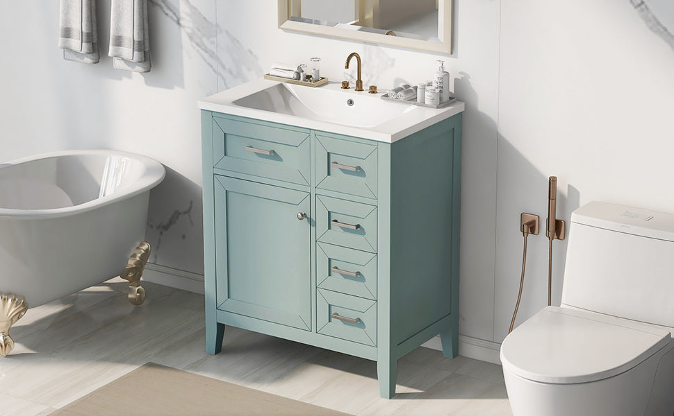 30" Bathroom Vanity With Sink Combo, Green Bathroom Cabinet With Drawers, Solid Frame And Mdf Board Old Sku:N725S999222F Green Solid Wood Mdf