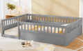 Full Floor Bed Frame With Fence, Wood Kids Floor Beds Frame For Bedroom Playroom,Gray Expect Arrive Date Jul. 10Th Full Grey Pine