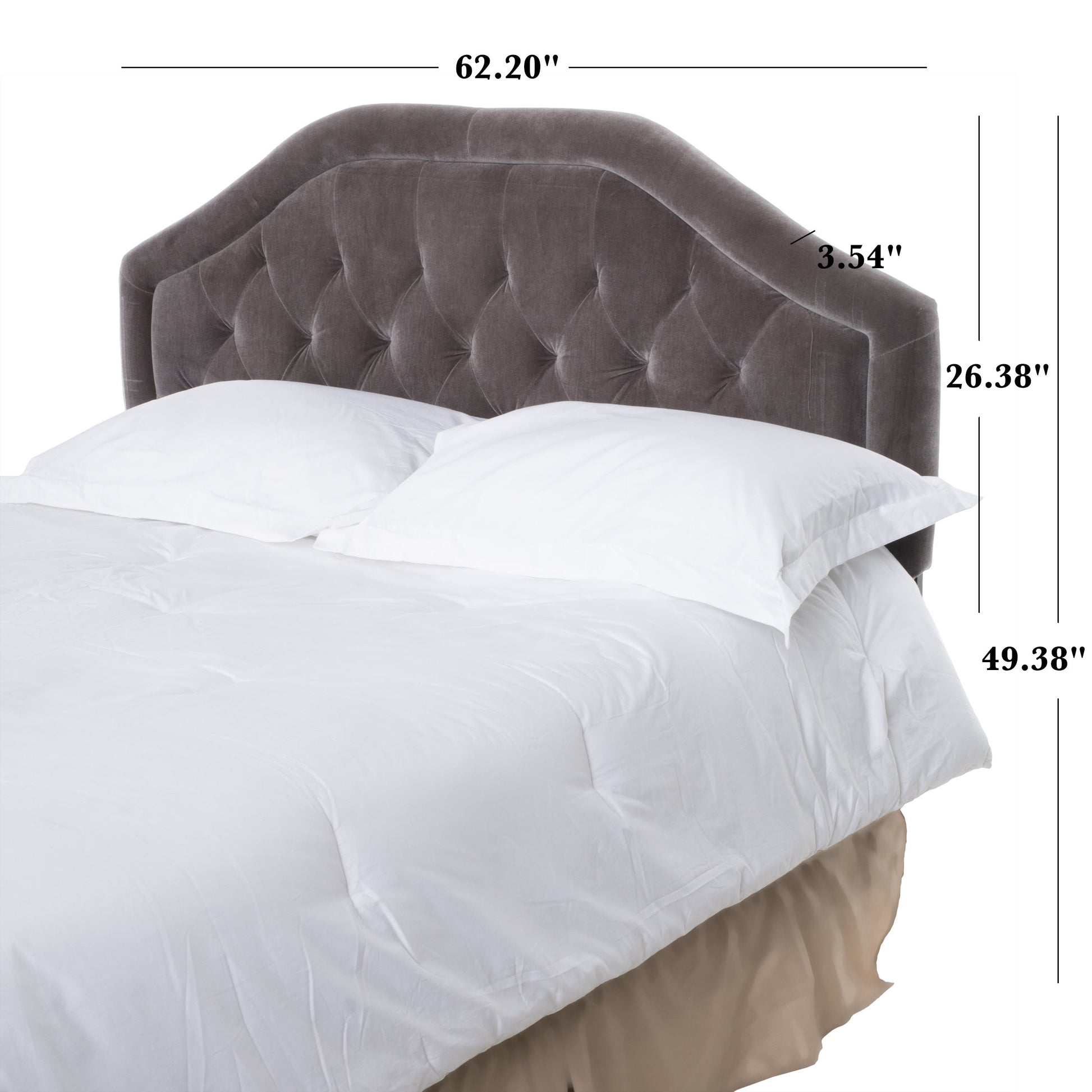 Upholstered Headboard, Diamond Tufted Design, Arched Structure, Easy Assembly, Grey Grey Fabric