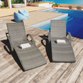 K&K 80'' Outdoor Wicker Chaise Lounge Chairs Set Of 2, Patio Rattan Reclining Chair Pull Out Side Table Adjustable Backrest Ergonomic Wave Design Pool Sunbathing Recliners, Grey No Lounge Grey Seats