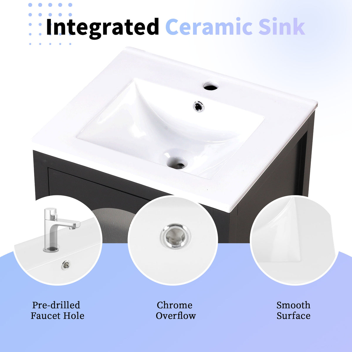 20" Bathroom Vanity With Sink, Bathroom Cabinet With Soft Closing Glass Door, A Drawer, Black Black Mdf