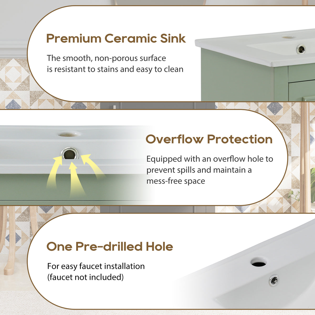 Viedo 20 Inch Modern Small Bathroom Vanity Cabinet With Ceramic Basin 20*15.5*33.3 Inches,Ample Storage,1 Soft Close Door Green Bathroom Solid Wood Mdf