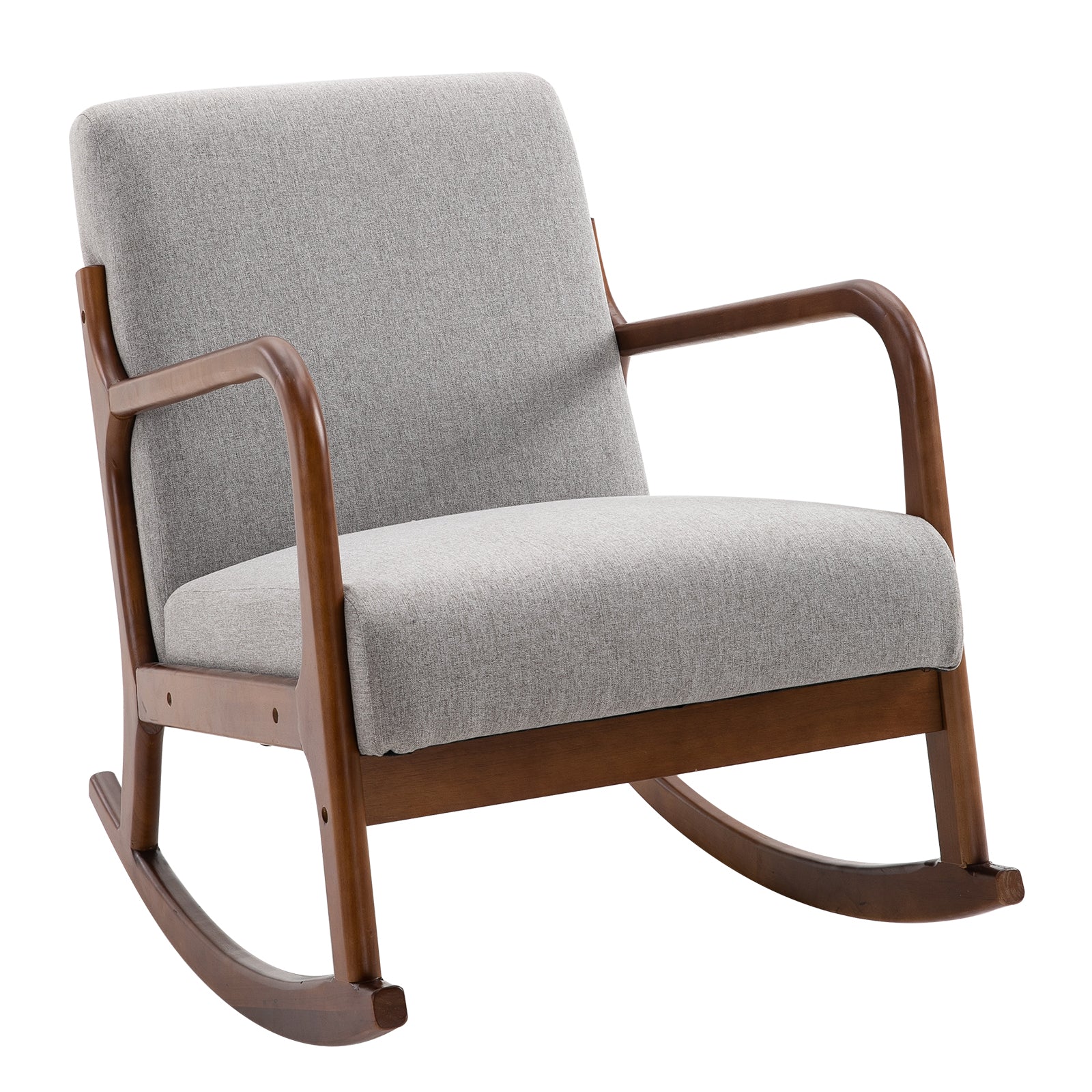 Homcom Upholstered Rocking Armchair With Wood Base And Linen Fabric Padded Seat For Living Room, Grey Grey Linen