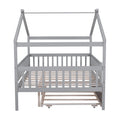 Full Size Wooden House Bed With Twin Size Trundle, Gray Full Gray Solid Wood Mdf