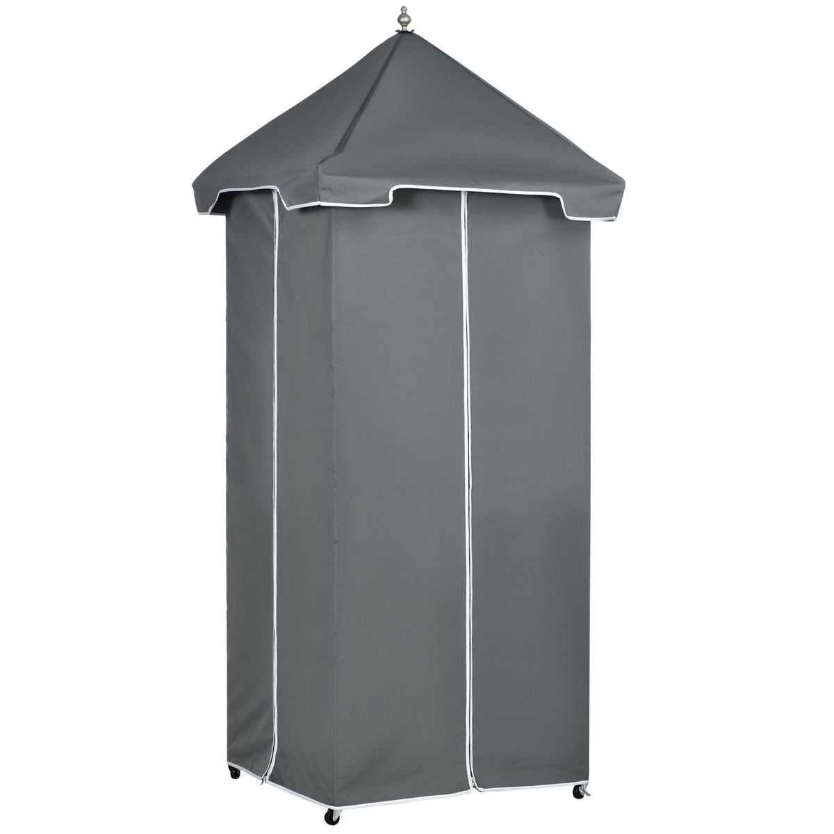 Outsunny Outdoor Towel Valet Caddy, Covered Poolside Towel Holder Rack, Shelf, Basket, Rolling Pe Rattan Wicker Storage On Wheels, Gray Gray Steel