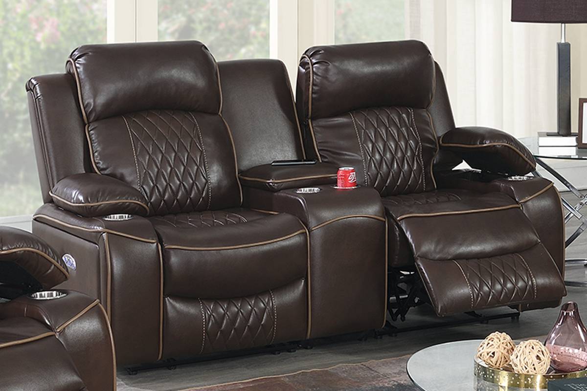 Power Motion Loveseat 1Pc Contemporary Brown Color Gelstorage Arms W Cup Holder Living Room Furniture Brown Faux Leather Primary Living Space Cushion Back Contemporary,Modern Pillow Top Arms Metal & Wood 2 Seat