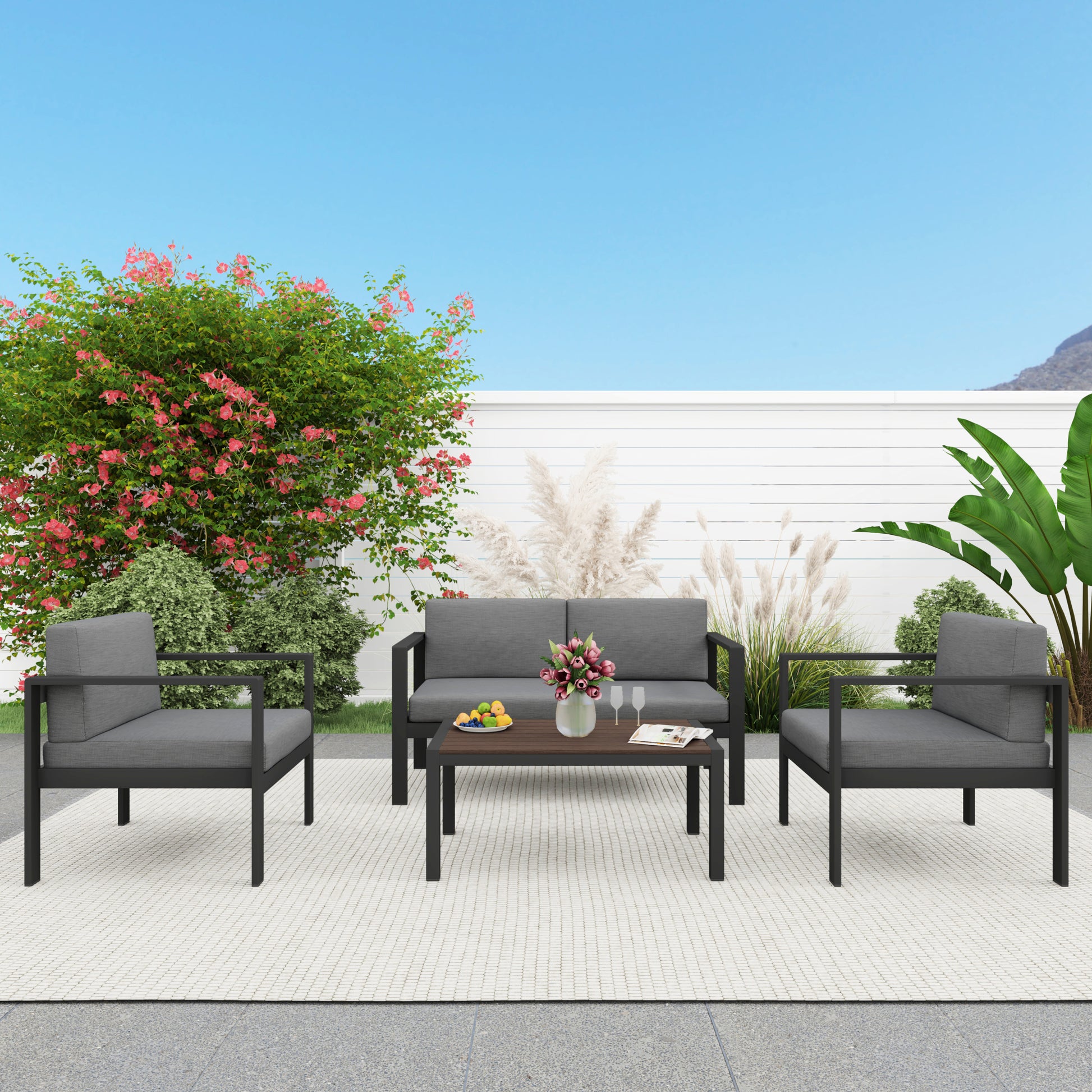 Aluminum Modern 4 Piece Sofa Seating Group For Patio Garden Outdoor Yes Complete Patio Set Black Mildew Resistant Frame Fade Resistant Cushion Garden & Outdoor Modern Complete Patio Sets Aluminium Aluminium