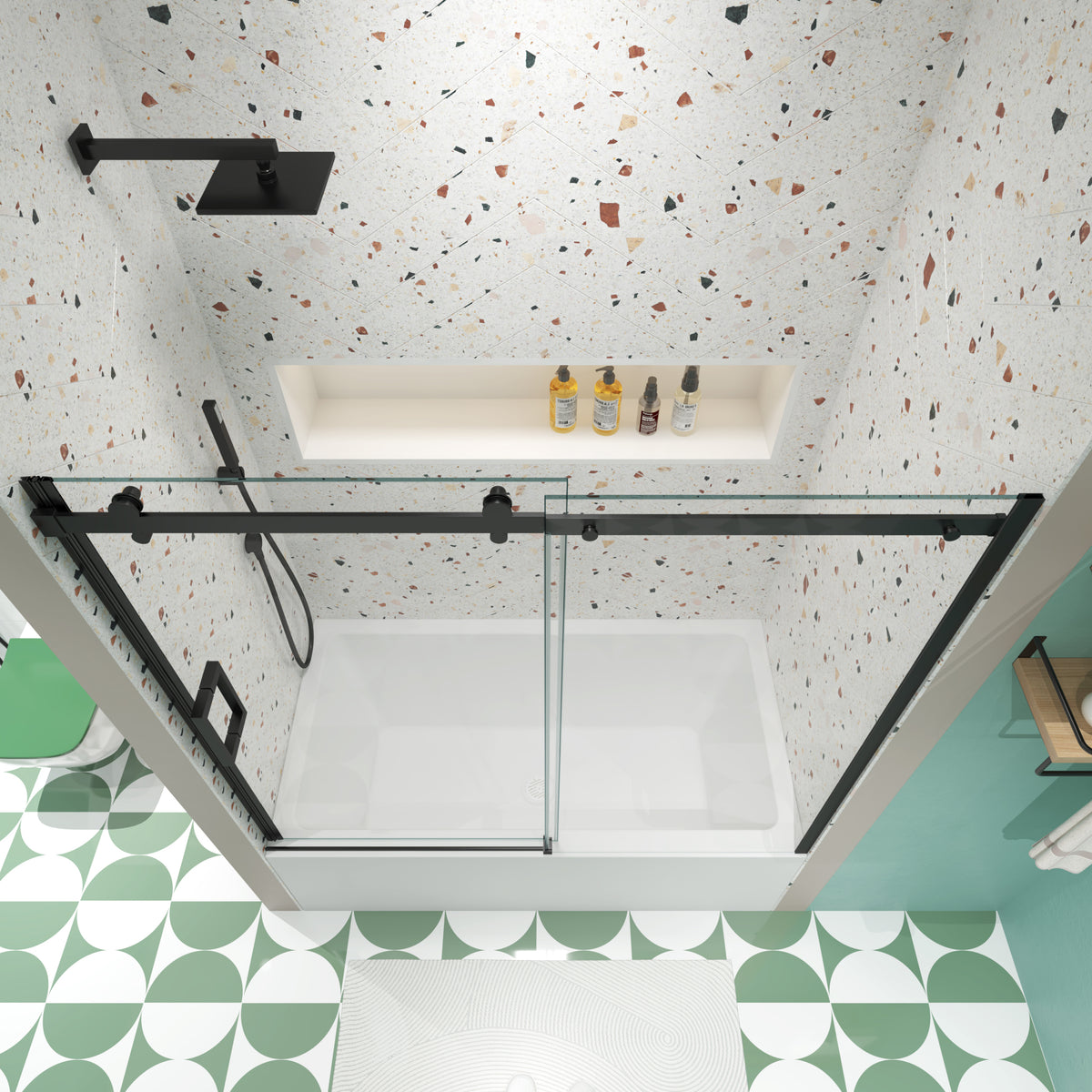 Bathtub Shower Door, Sliding Door, With 5 16" Tempered Glass And Matted Black Finish 6058 Matte Black Aluminium Alloy