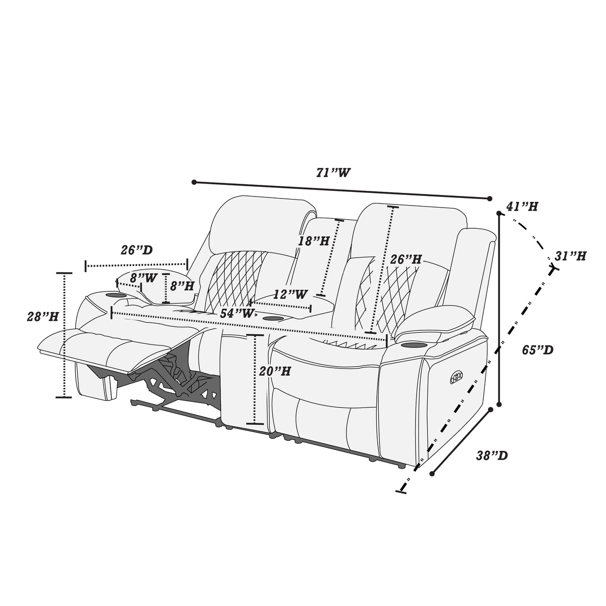 Power Motion Loveseat 1Pc Contemporary Charcoal Gelstorage Arms W Cup Holder Living Room Furniture Charcoal Faux Leather Primary Living Space Cushion Back Contemporary,Modern Pillow Top Arms Metal & Wood 2 Seat