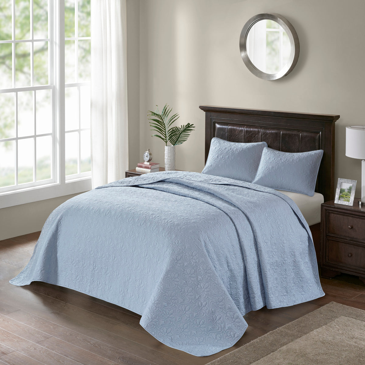 Reversible Bedspread Set Blue Queen Blue Cotton