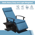Adjustable Patio Recliner Chair Metal Outdoor Lounge Chair With Flip Table Push Back, Adjustable Angle, 6.8'' Removable Cushions, Support 350Lbs, Navy Blue Yes Blue Garden & Outdoor Metal