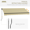 Outsunny 10' X 8' Retractable Awning, Patio Awning Sunshade Shelter With Manual Crank Handle, 280Gsm Uv Resistant Fabric And Aluminum Frame For Deck, Balcony, Yard, Beige Beige Polyester