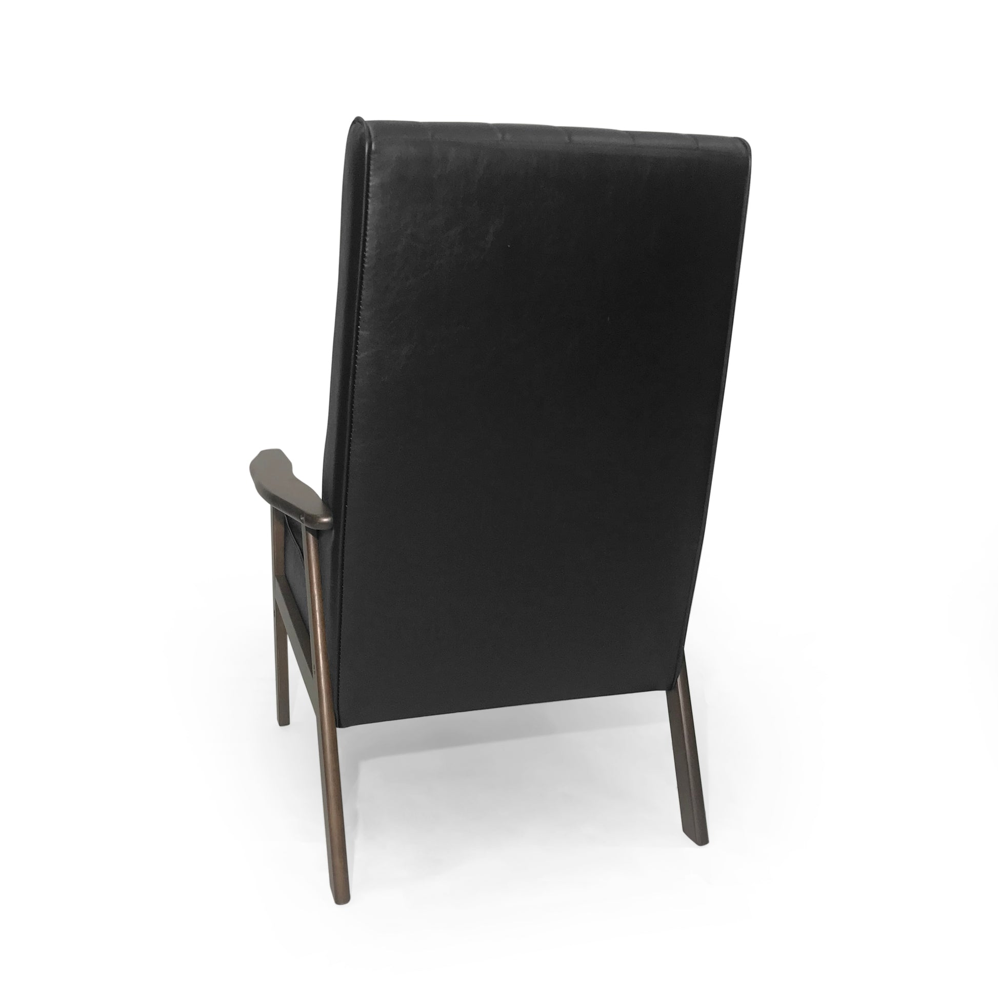 Mid Century Modern Upholstered Accent Chair, Matte Black Faux Leather Matte Black Espresso Primary Living Space Rubberwood Foam Faux Leather