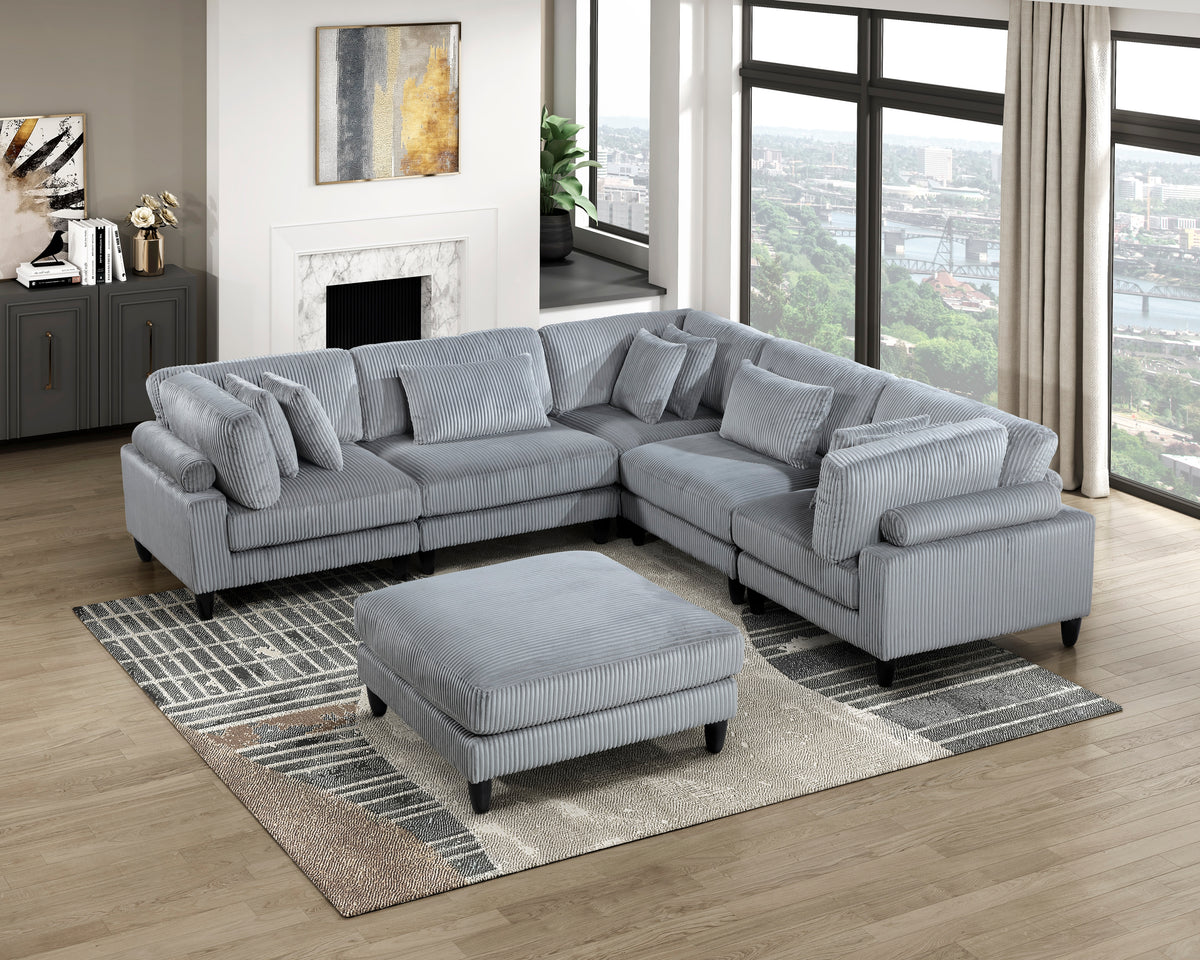 Living Room Furniture Armless Chair Gray Corduroy Upholstery 1Pc Armless Chair Soft Cushion Solid Wood Legs Gray Primary Living Space Contemporary,Modern Plywood,Solid Wood