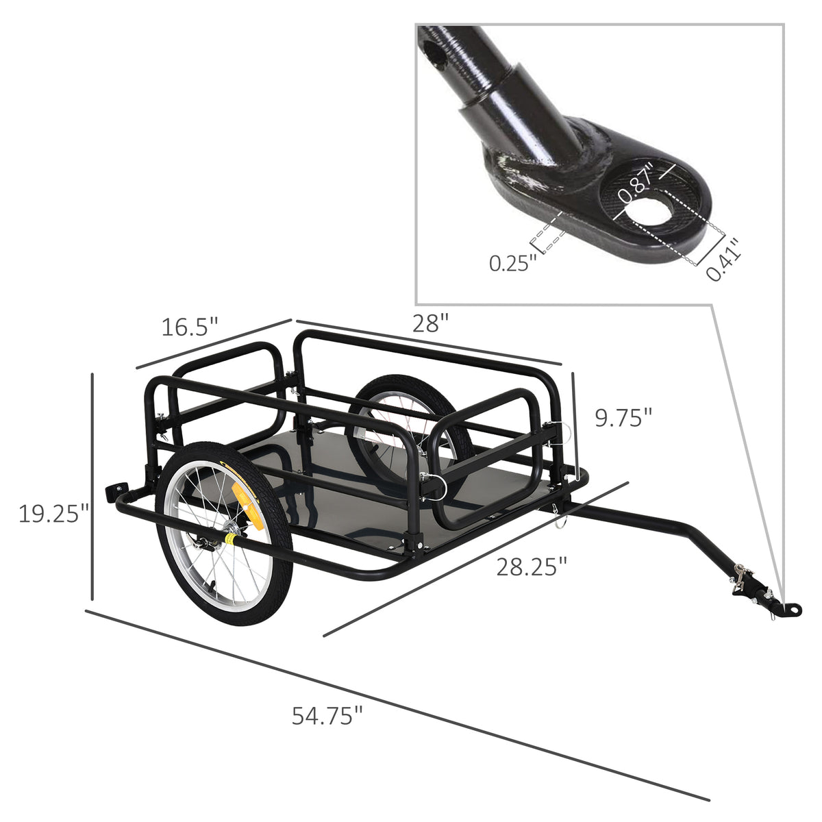 Aosom Bike Cargo Trailer For Hefty Loads, Foldable Compact Storage, Universal Hitch, Bike Wagon Bike Trailer Bicycle Cargo Trailer Bike Attachment With 16" Wheels, Heavy Duty, Black Black Steel