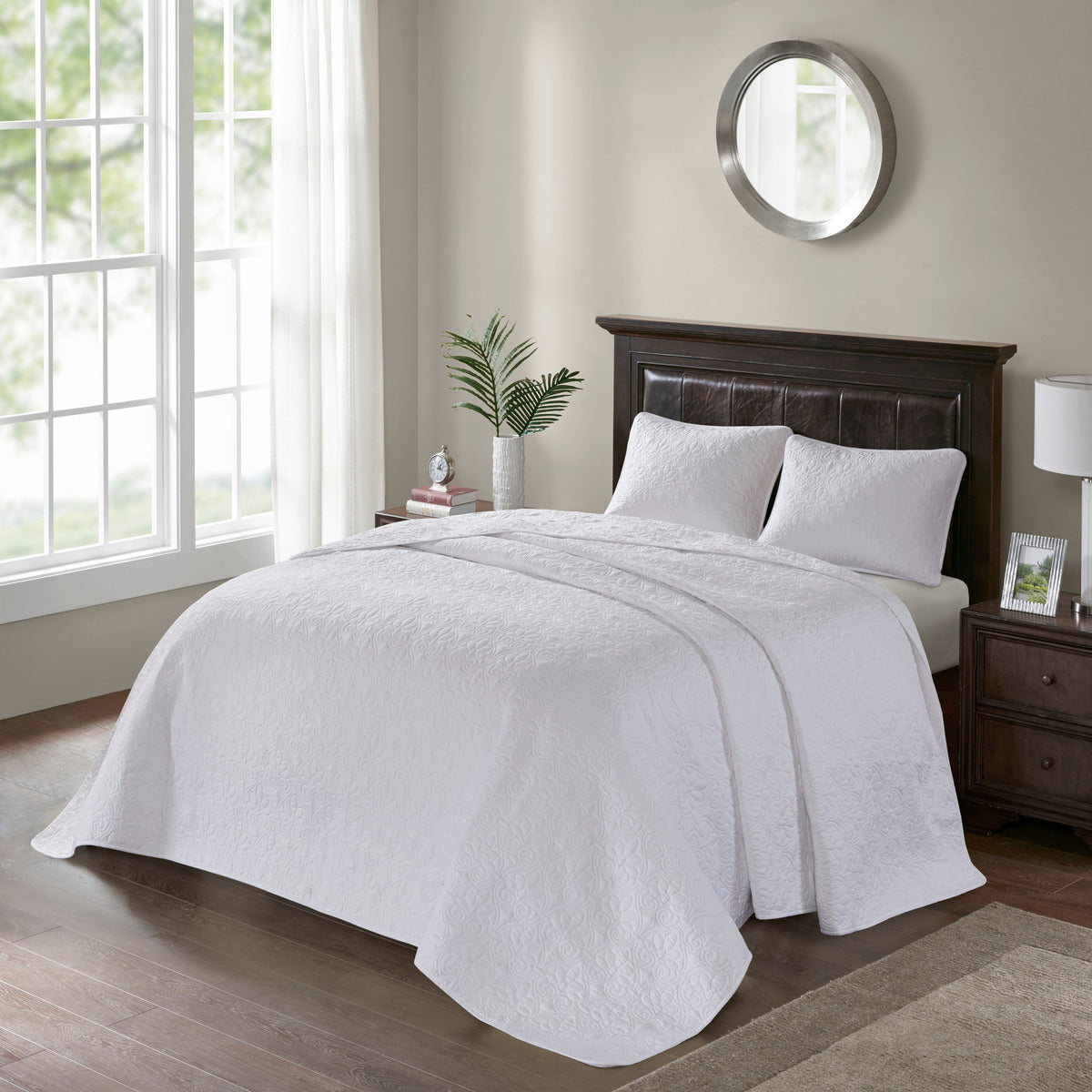 Reversible Bedspread Set White Twin White Cotton