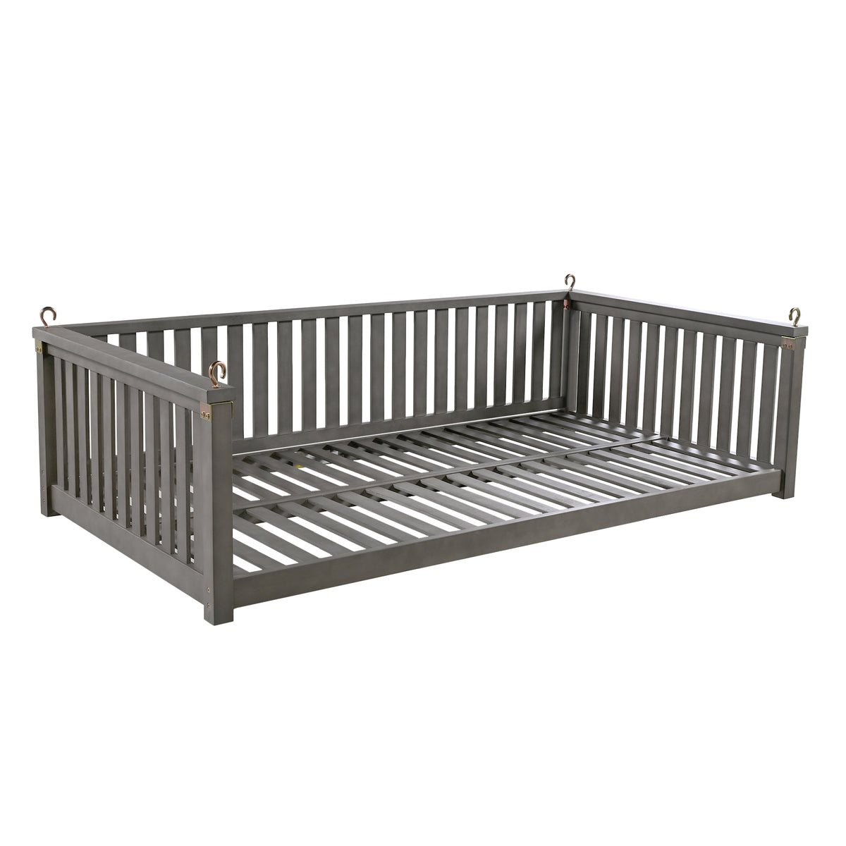 Patio Minimalist Twin Size Garden Swing Bed Wood Porch Swing With Ropes For Backyard, Safe Sloped Design, Gray Gray Weather Resistant Frame Garden & Outdoor Minimalist 2 Person Seating Group Acacia