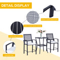 Outsunny 3Pcs Patio Bar Set With Soft Cushion, Rattan Wicker Outdoor Furniture Set For Backyards, Lawn, Deck, Poolside Black Steel