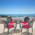 Cushions In Random Colors 5 Piece Set Of Cast Aluminum Patio Furniture With Cushions Yes Dining Set Black Seats 4 Rust Resistant Frame Water Resistant Cushion Garden & Outdoor Complete Patio Sets Aluminium
