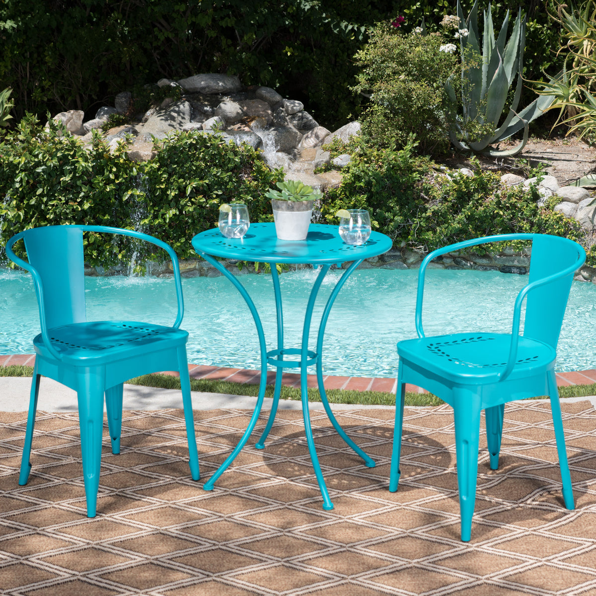 Lourdes 3 Pc Kd Metal Set Teal Iron