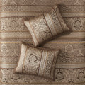 5 Piece Reversible Jacquard Bedspread Set Brown Gold Queen Queen Brown Gold Microfiber