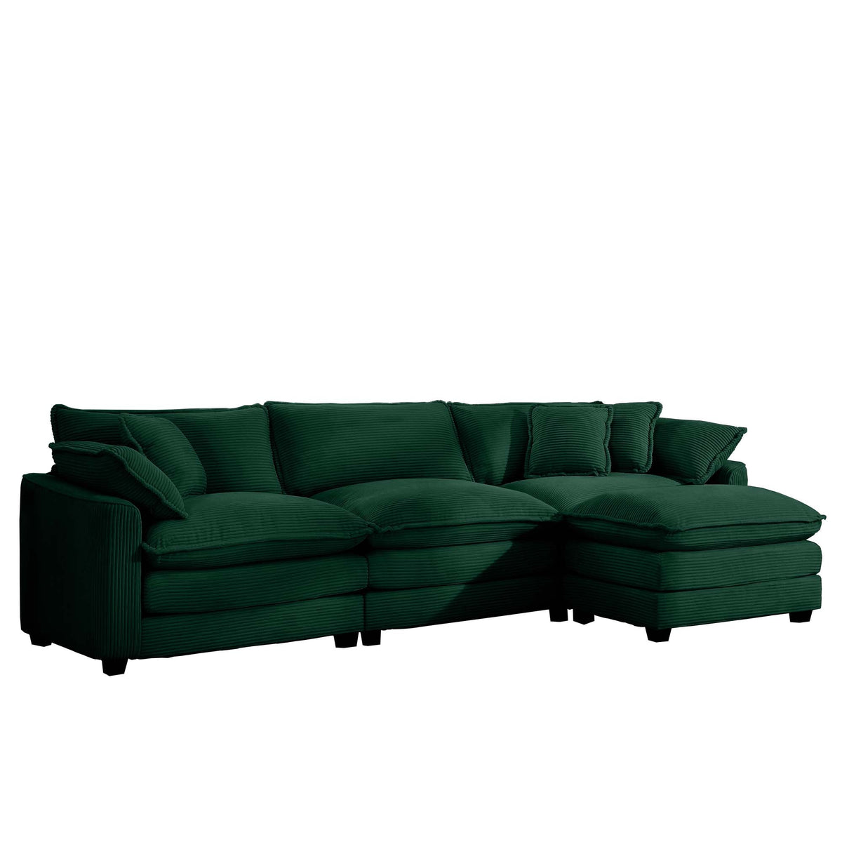 Corduroy 3 Seater Sofa With 1 Footrest, L Shaped Double Sofa With Ottoman For Small Living Rooms, Green Corduroy Sofa Green Corduroy 3 Seat