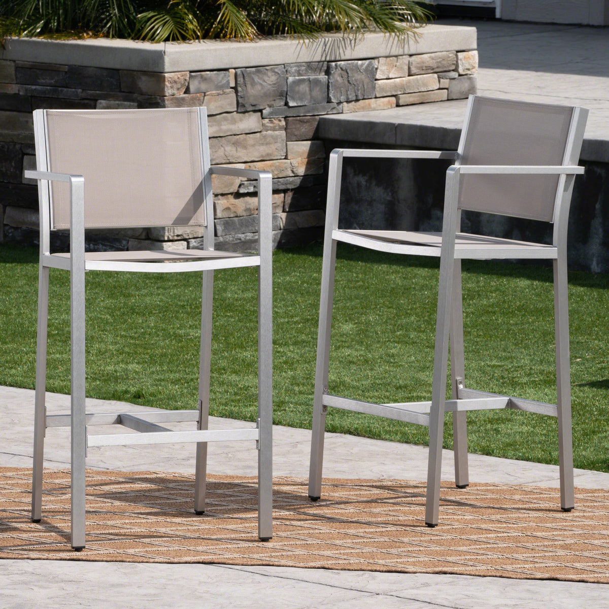 Aluminium Bar Stool With Outdoor Mesh Silver Aluminium