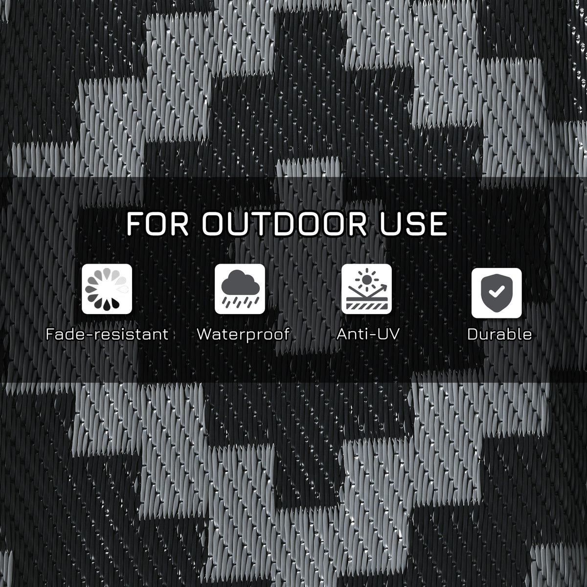 Outsunny Reversible Outdoor Rug, 9' X 12' Waterproof Plastic Straw Floor Mat, Portable Rv Camping Carpet With Carry Bag, Large Floor Mat For Backyard, Deck, Picnic, Beach, Black & Gray Geometric Multicolor Polypropylene