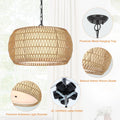 Rattan Farmhouse Chandelier Light Brown Rattan Metal