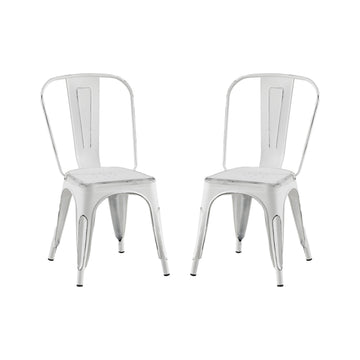 2Pc Modern Sanded Matte White Finish Metal Dining Room Kitchen Bar Chairs Contemporary Aesthetic 18 Inch Seat Height Standard Dining Matte White Dining Room Wipe Clean Square