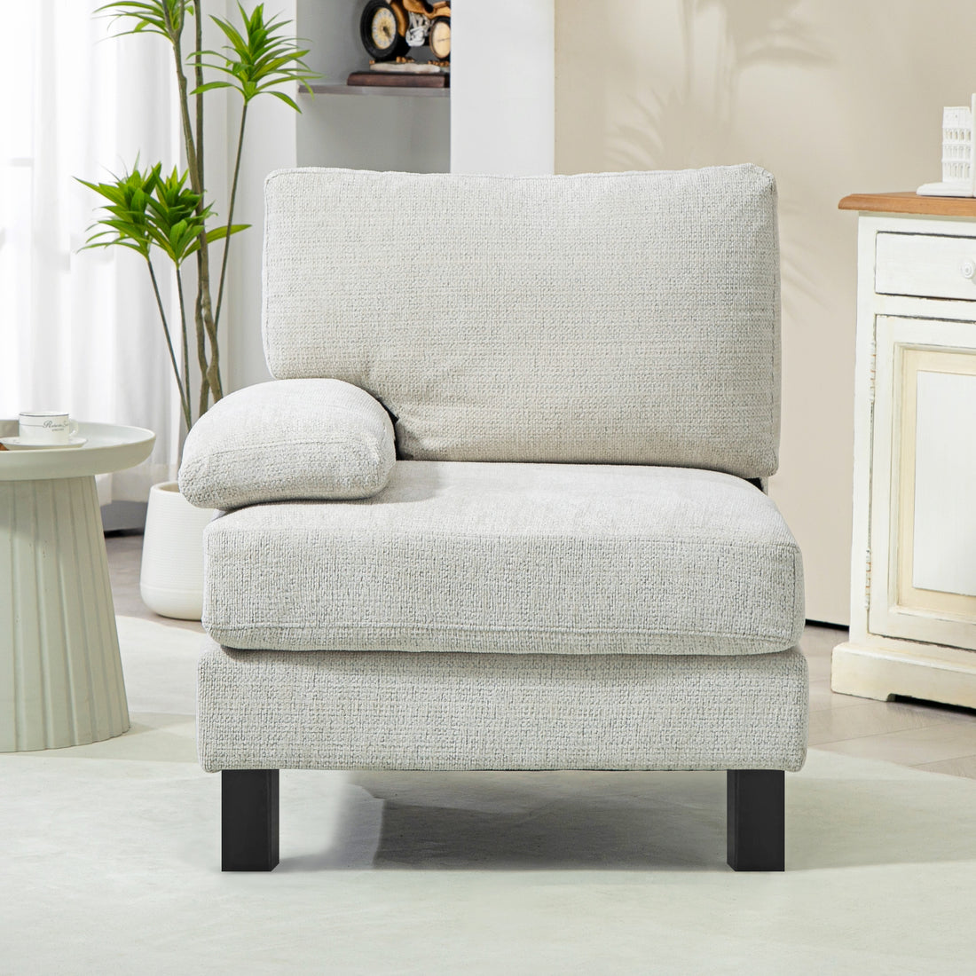Homcom Module For Modular Sectional Sofa, Left Facing Armchair With Wood Legs And Pocket Spring For Living Room, Bedroom, Cream White Cream White Polyester 1 Seat