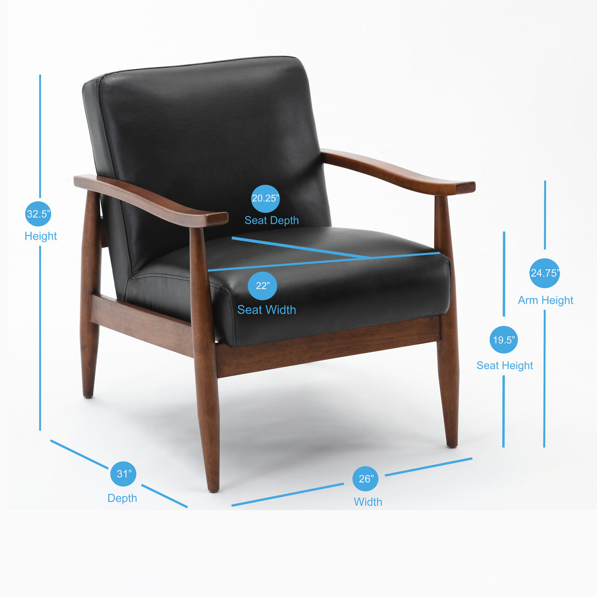 Archer Black Leather Gel Wooden Base Accent Chair Black Foam Faux Leather