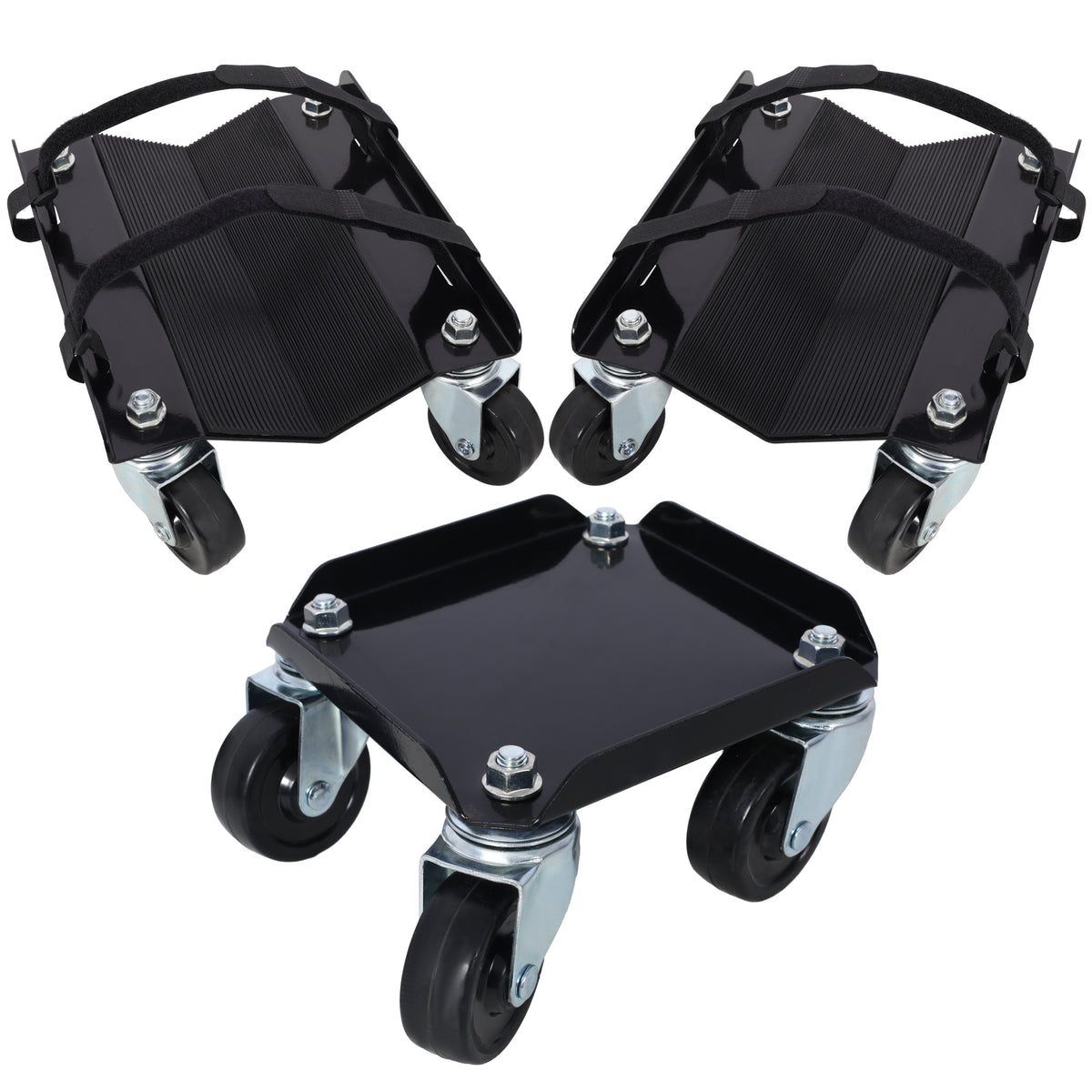 Snowmobile Dolly Heavy Duty Carries Up To 1500Lbs V Slide With 2.5" Swivel Casters Rubber Pad Protecting Skis And 2 Pairs Of Heavy Duty Straps Firmly Attaching On Skis,Black Color Black Steel