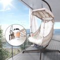 Swing Egg Chair With Stand Indoor Outdoor, Wicker Rattan Frame 350Lbs Capacity Hammock Chair For Patio Bedroom With Sunshade Cloth, Courtyard, Cushion And Pillow Beige Leaf Rattan Metal