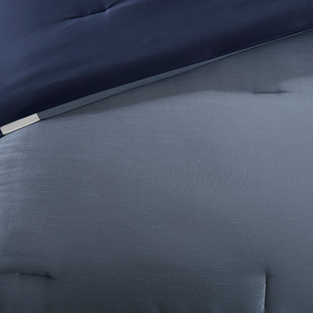 7 Piece Comforter Set Navy Queen Queen Navy Polyester