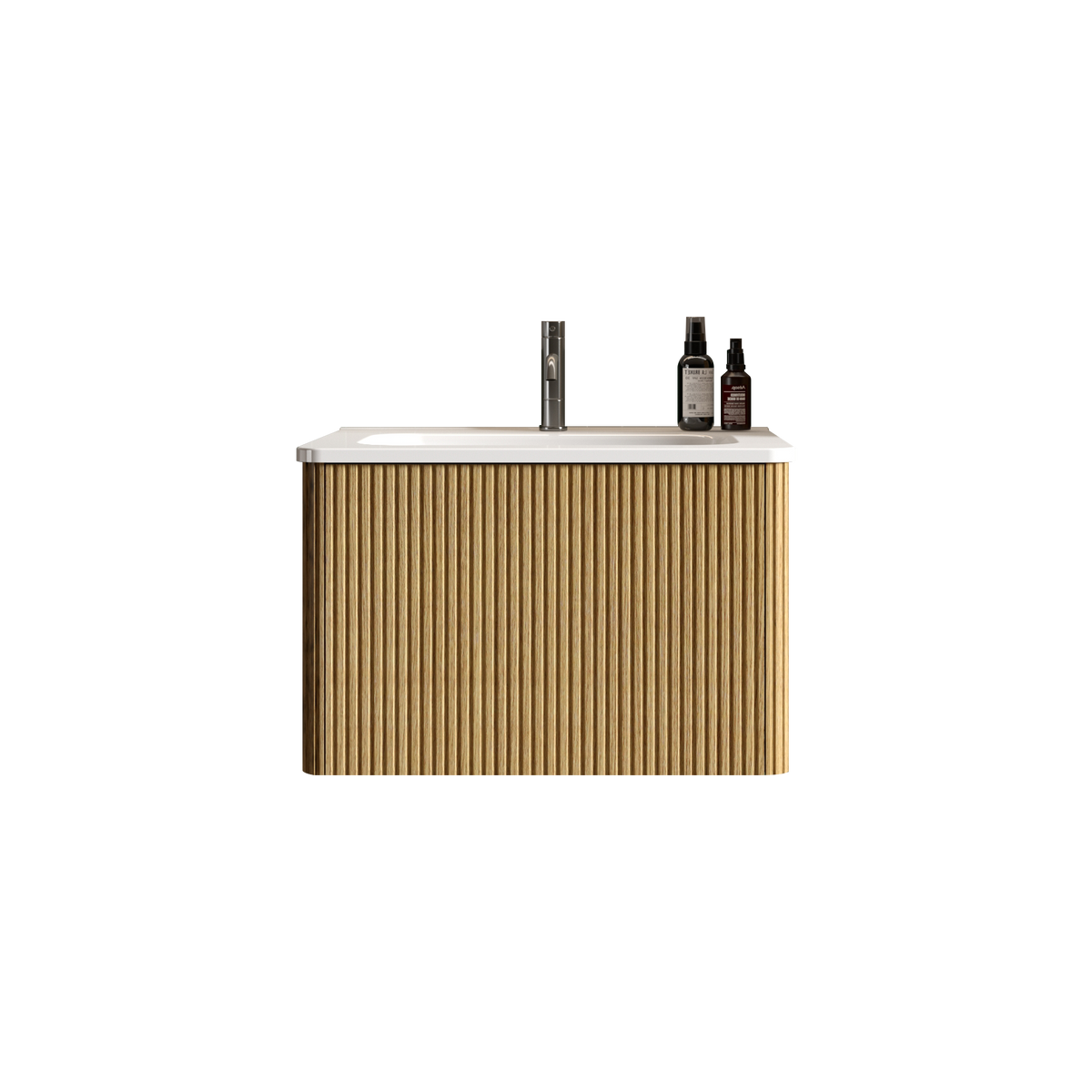 U055 Etna24W 306 Etna 24" Striped Natural Oak Bathroom Vanity With White Ceramic Sink, Wall Mounted Floating Bathroom Vanity For Modern Bathroom, Pre Assembled White Oak Bathroom Modern Melamine