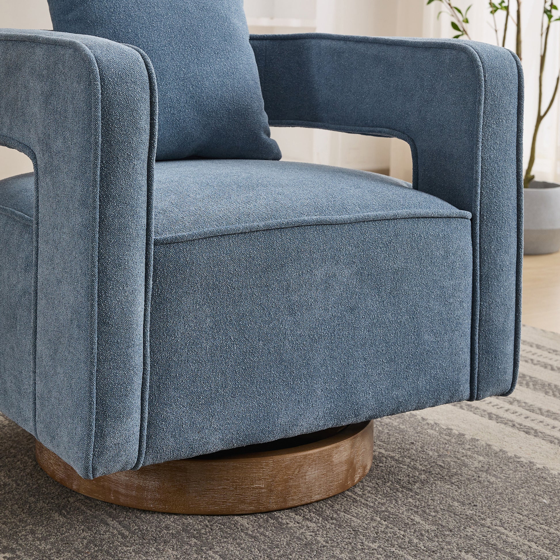 29.1"W Swivel Accent Open Back Chair Modern Comfy Sofa Chair With Weathered Base For Nursery Bedroom Living Room Hotel Office, Club Chair Leisure Arm Chair For Lounge Pale Blue,Linen Blend Blue Linen Blend