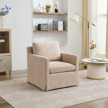 29.92'' Swivel Accent Chair, Upholstered Skirted Swivel Chair With Removable Back Cushion, 360 Degree Comfy Armchair For Living Room, Nursery, Lounge,Office,Wheat Chenille Wheat Chenille