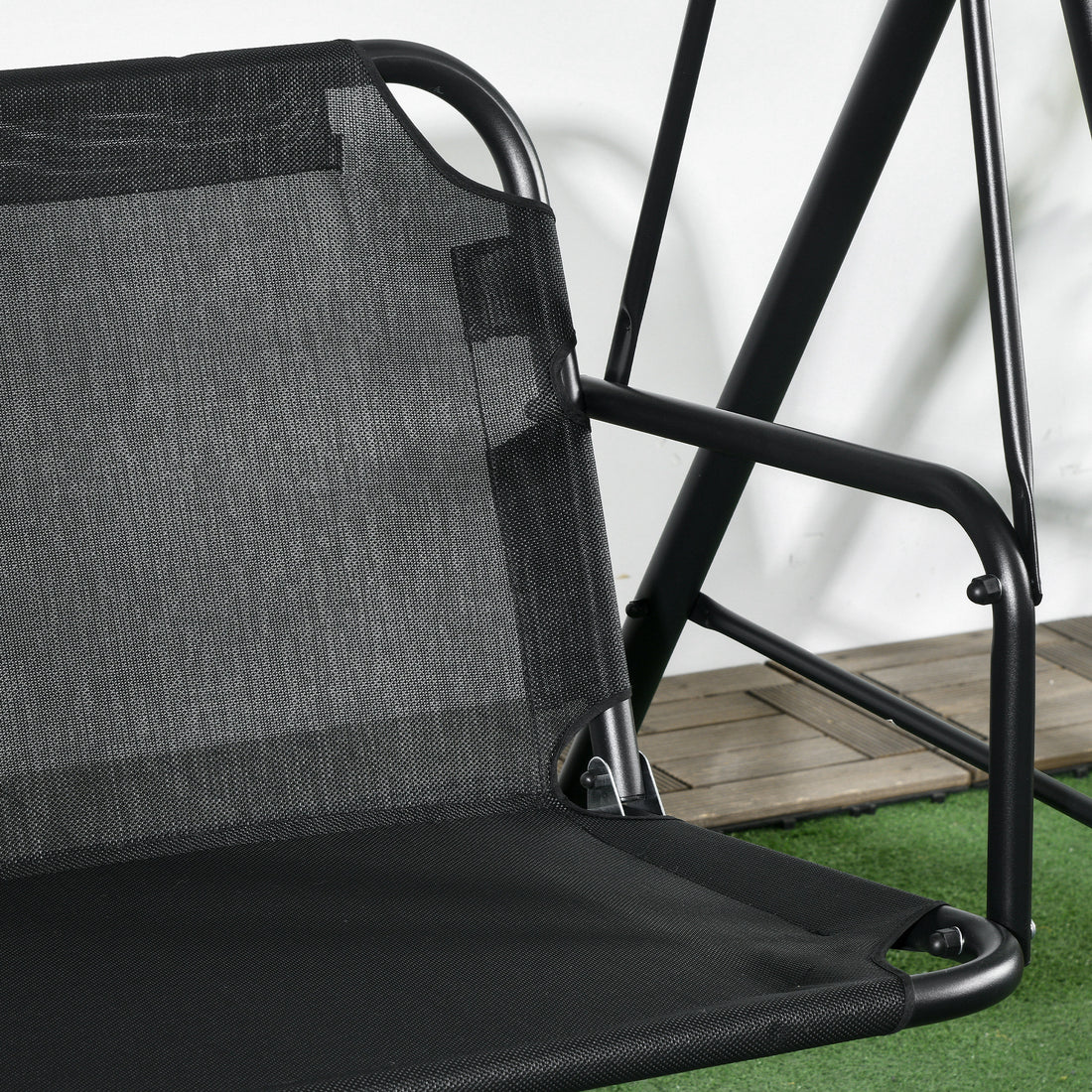 Outsunny 3 Seat Outdoor Patio Swing Chair With Removable Cushion, Steel Frame Stand And Adjustable Tilt Canopy For Patio, Garden, Poolside, Balcony, Backyard, Black 1 Black Steel
